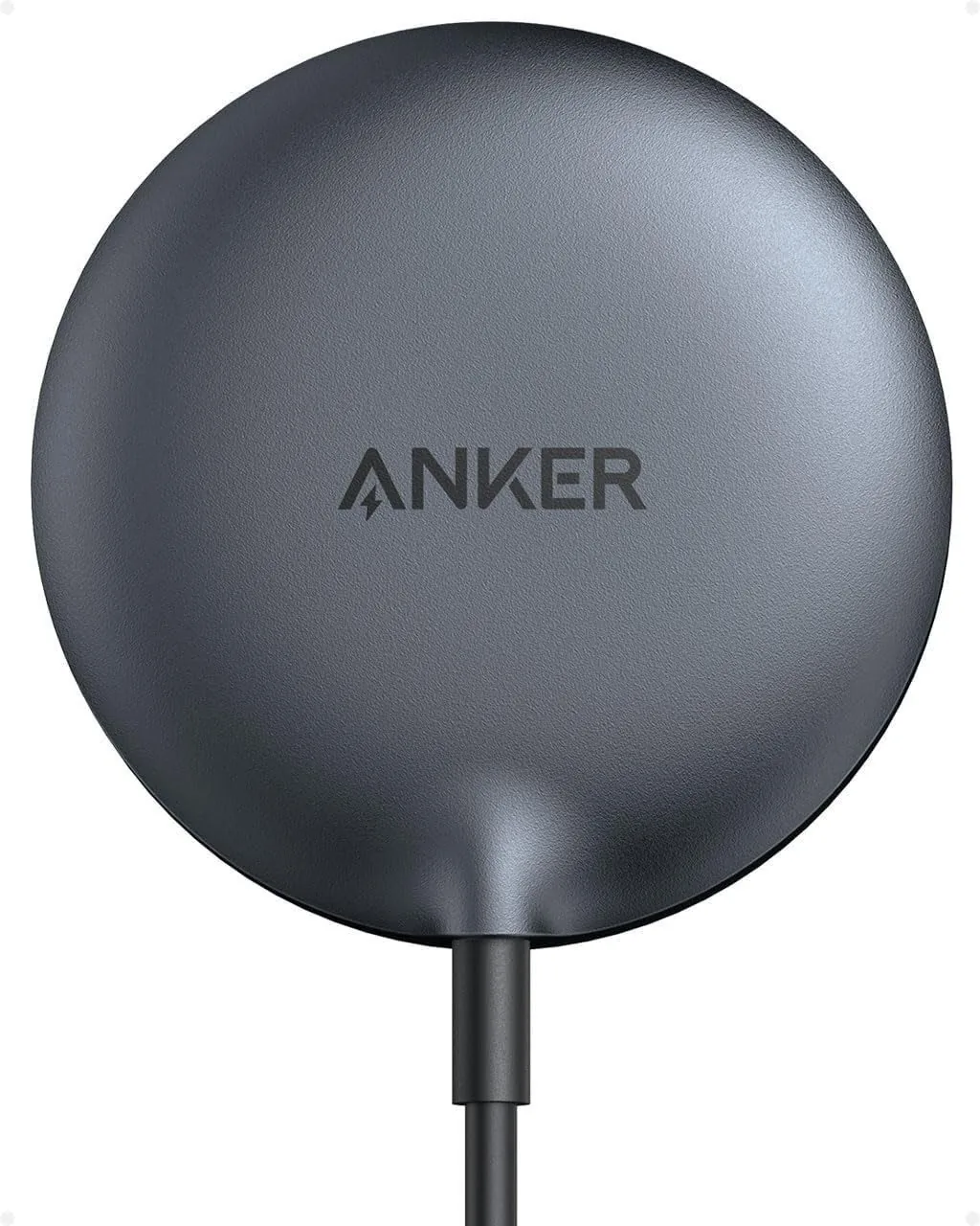 Round gray Anker magnetic wireless charging pad