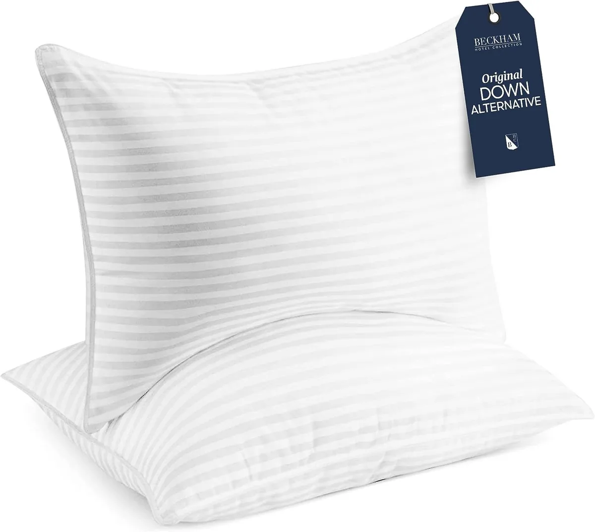 Pair of white striped Beckham Hotel Collection bed pillows