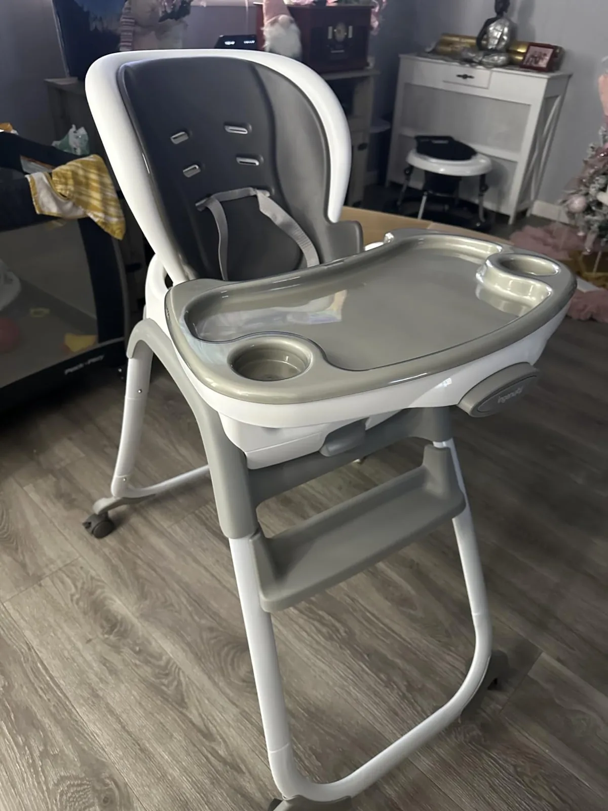 Ingenuity SmartClean Trio Elite high chair with tray, footrest and safety straps