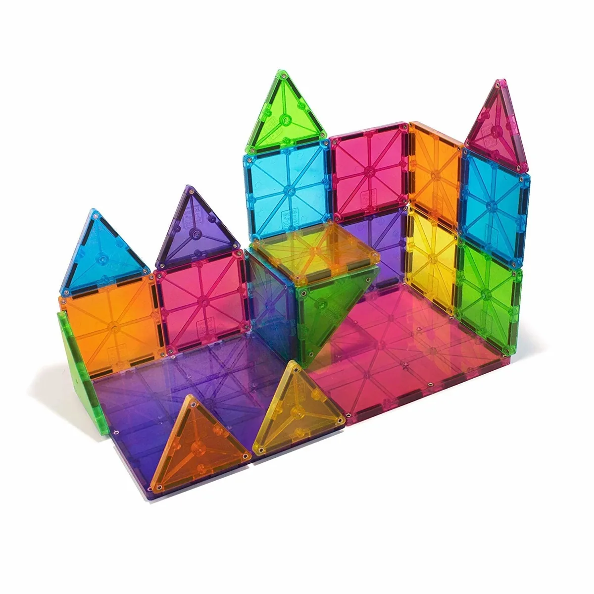 Translucent Magna-Tiles built into a colorful castle
