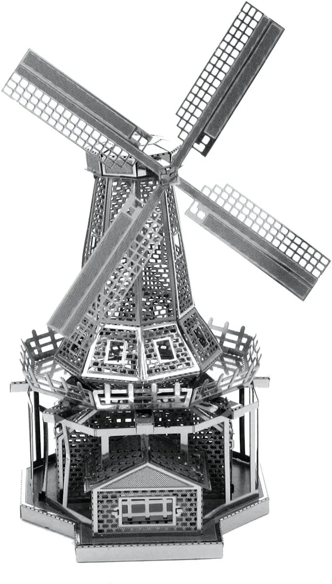 Detailed metal windmill model with latticework and turning blades