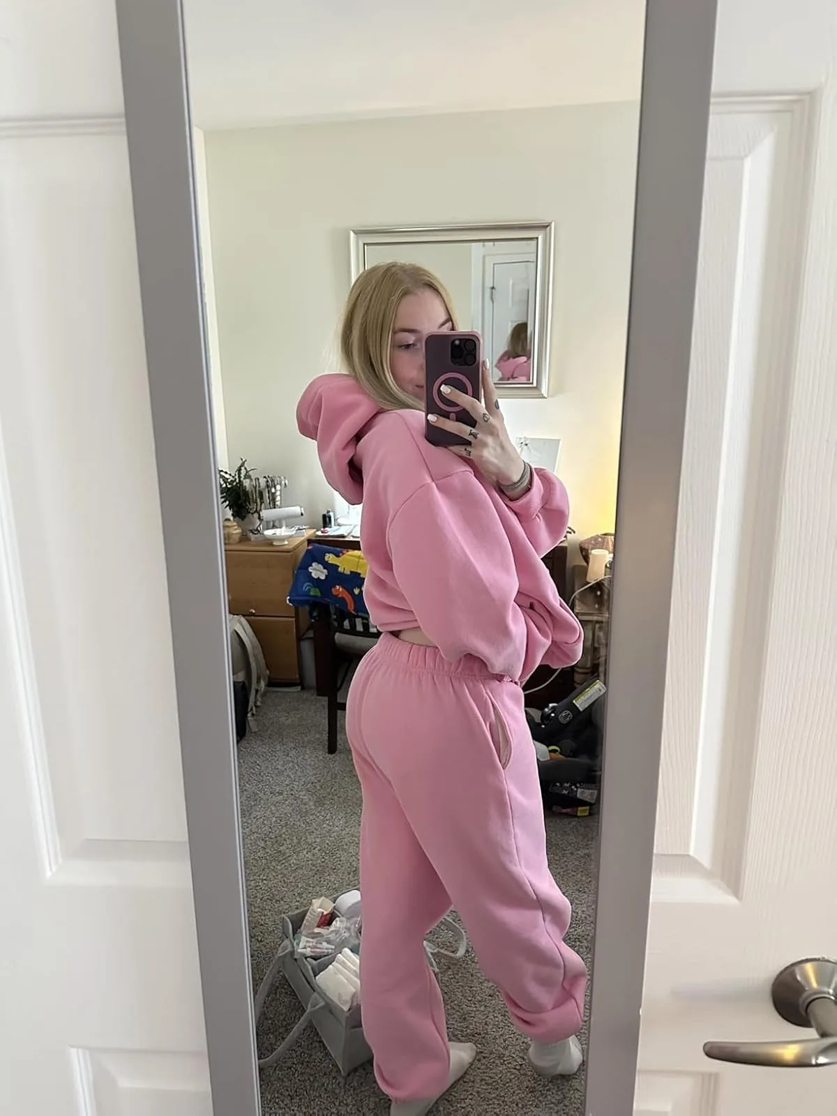 Pink oversized hoodie and matching sweatpants set