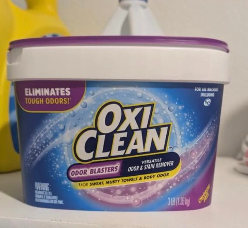 Tub of OxiClean Odor Blasters laundry stain remover powder
