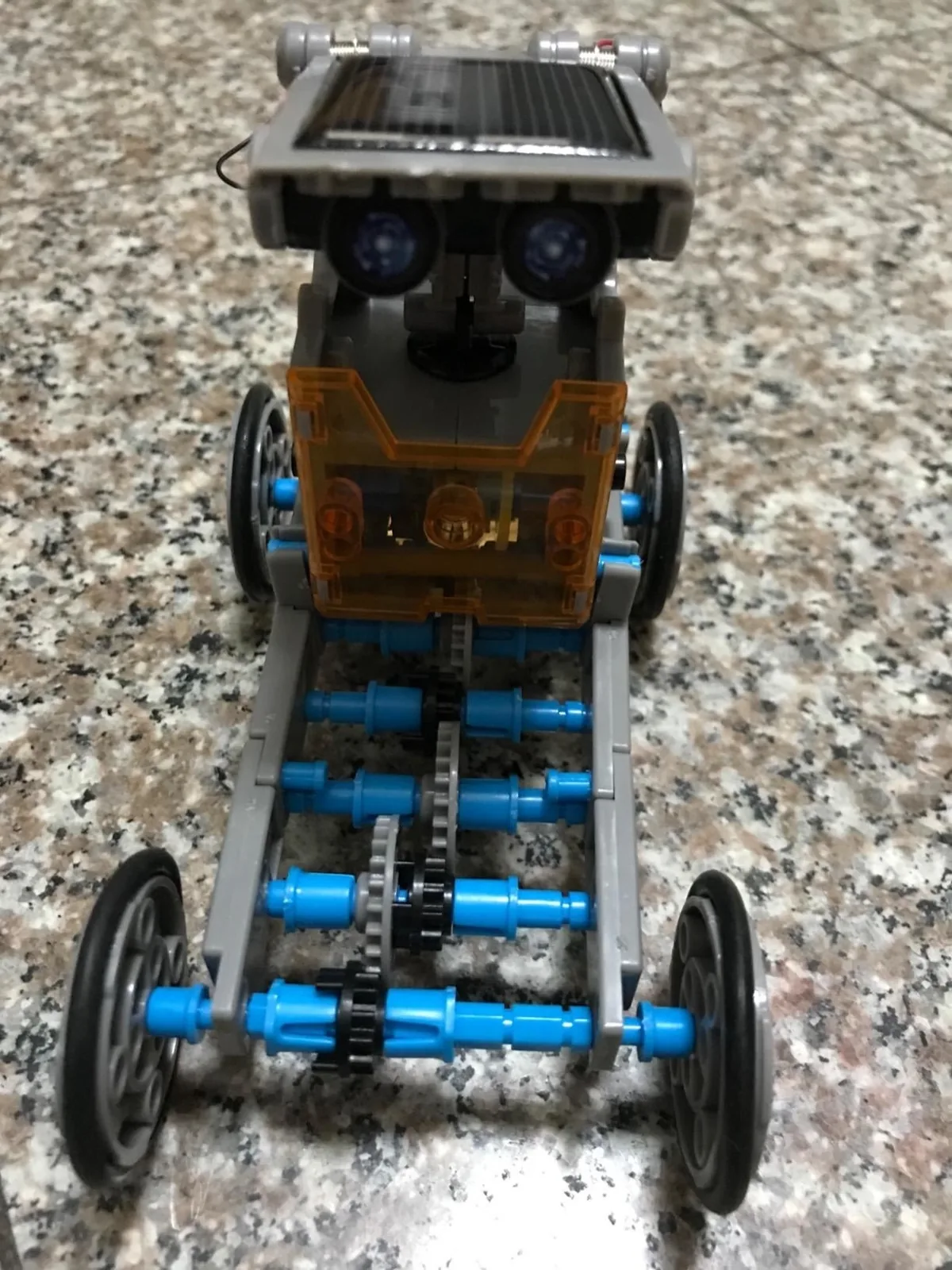 Finished solar-powered robot built from a DIY kit