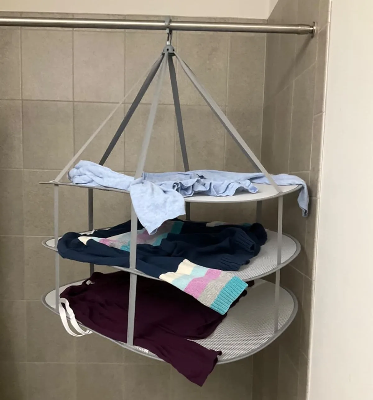 Collapsible three-tier mesh sweater drying rack