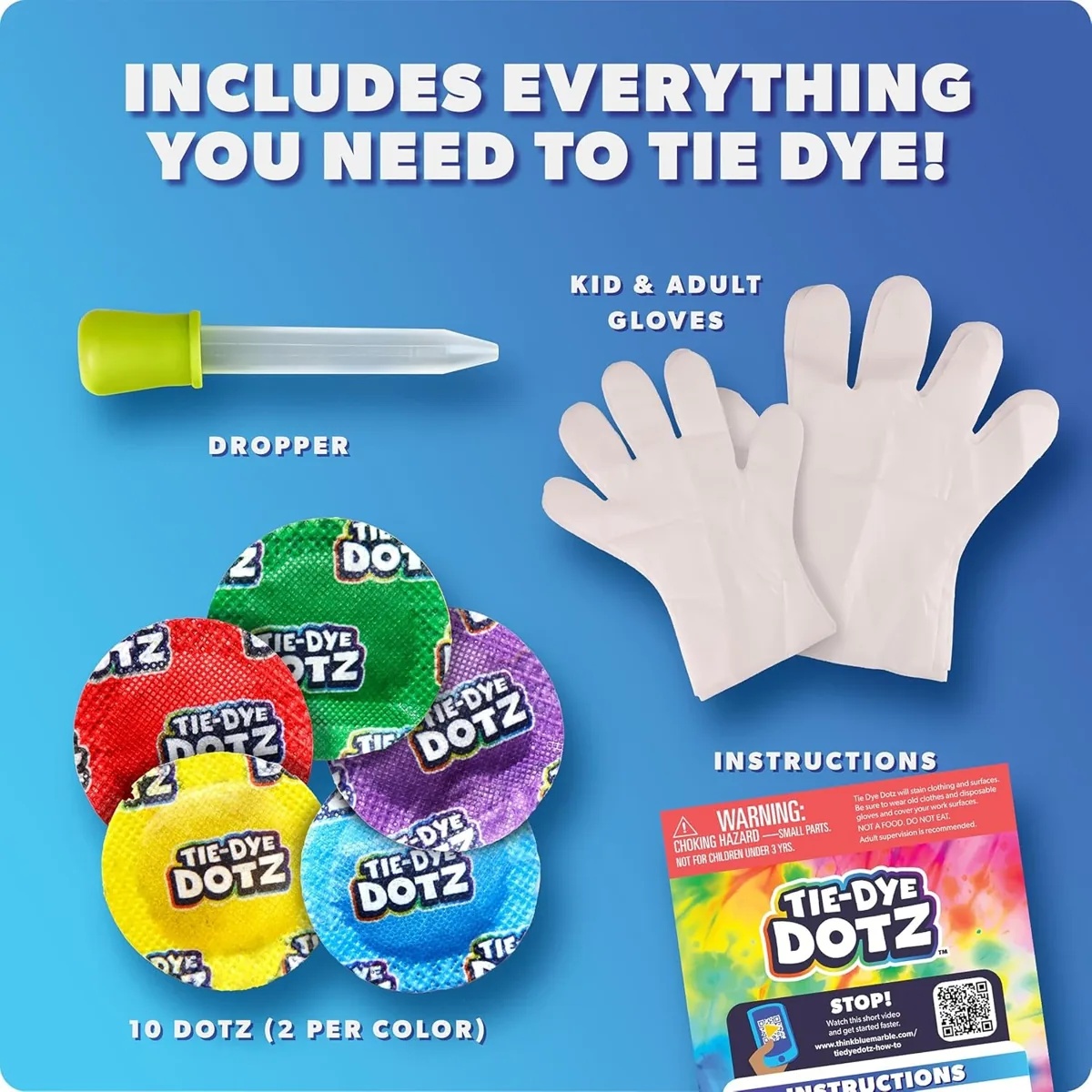 Tie-dye Dotz kit with gloves, dropper and colorful dye dots