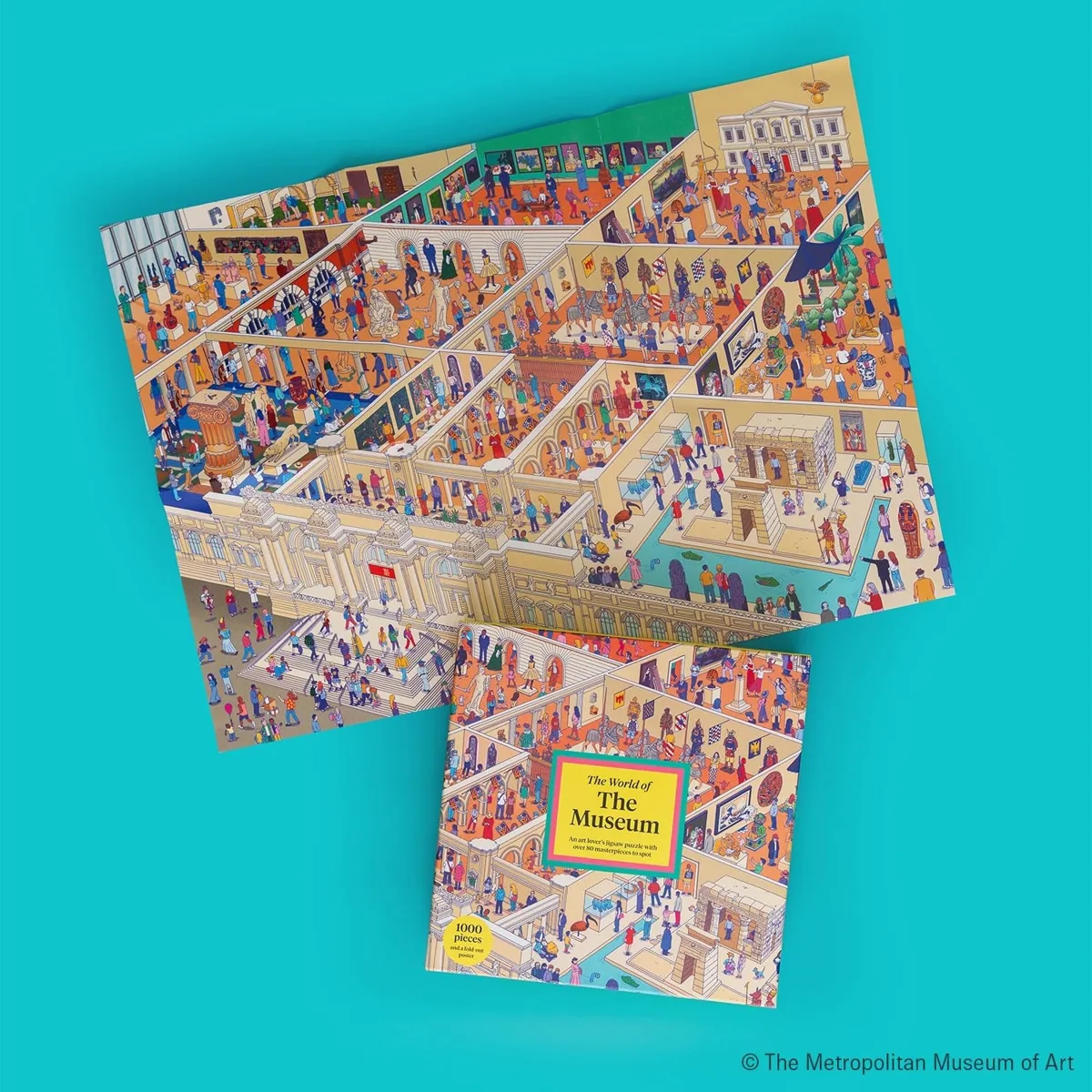 The World of the Museum jigsaw puzzle box with its illustrated fold-out poster